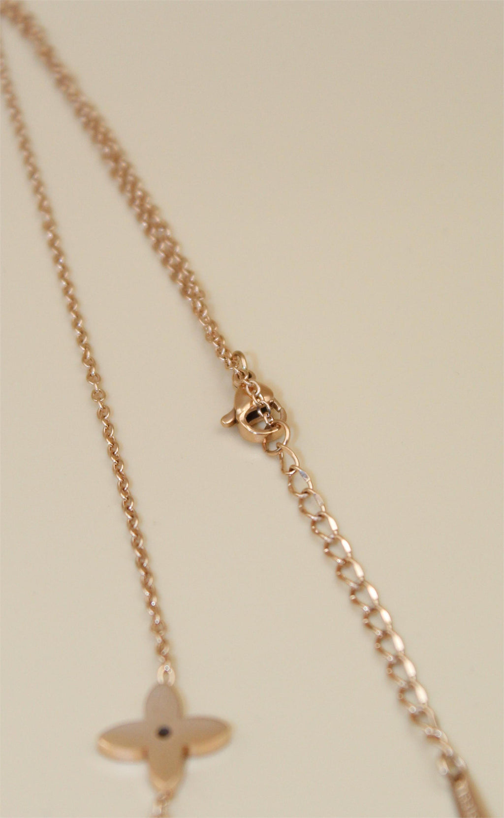 Anti-Tarnish Rose Gold-Plated Clover Drop Necklace