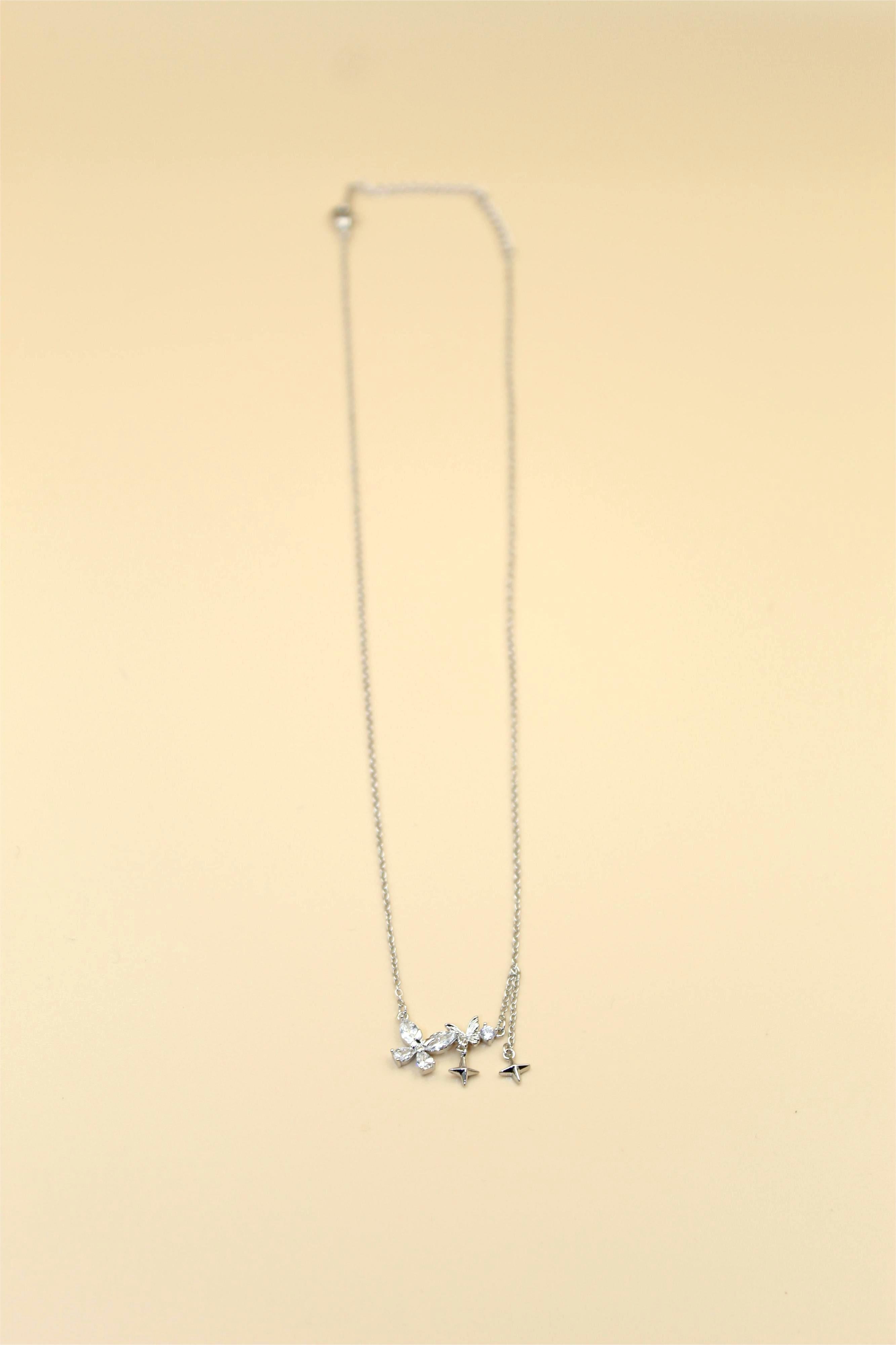 Elegant Anti-Tarnish Silver-Stone Charm Drop Necklace