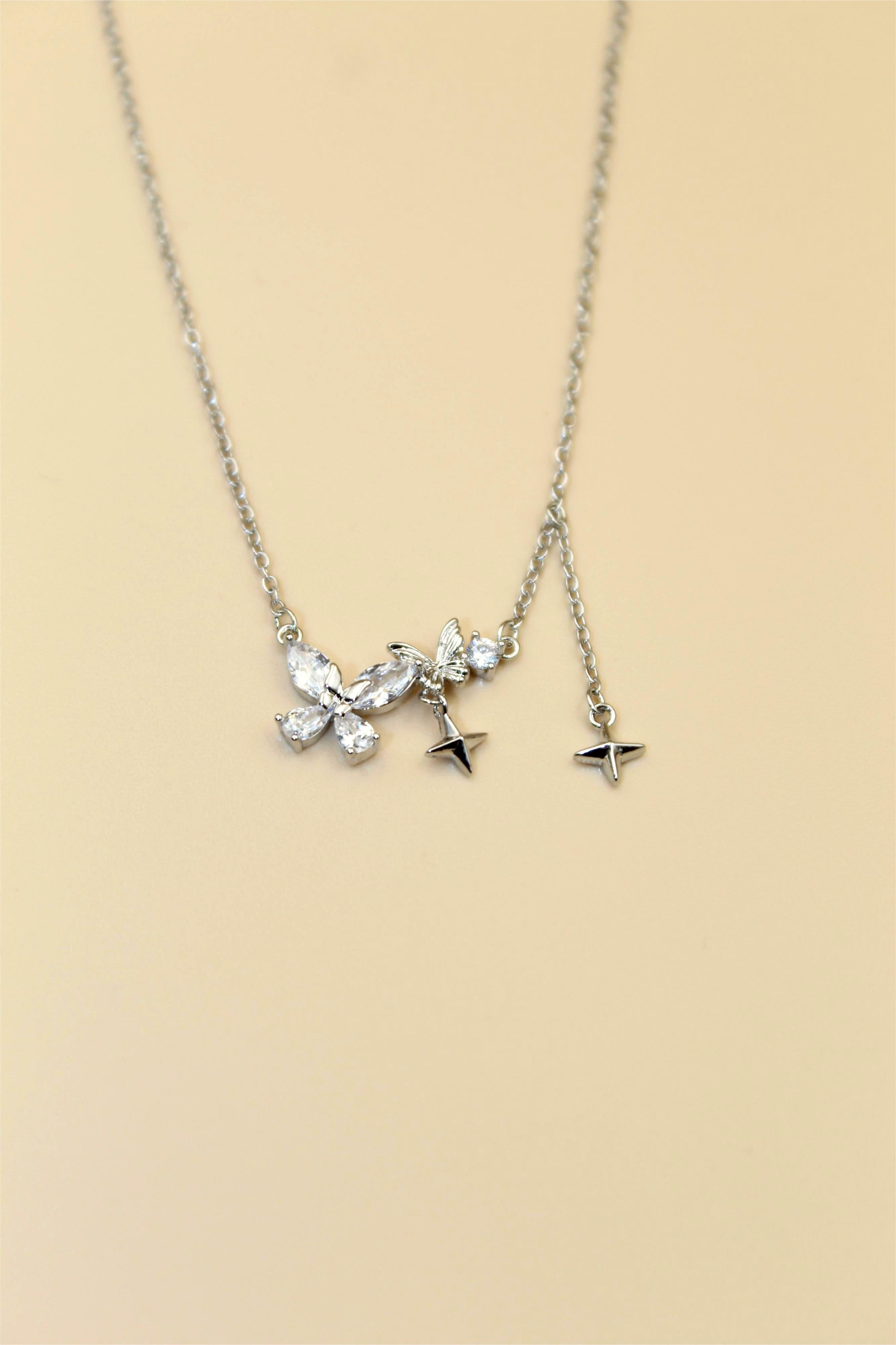 Elegant Anti-Tarnish Silver-Stone Charm Drop Necklace
