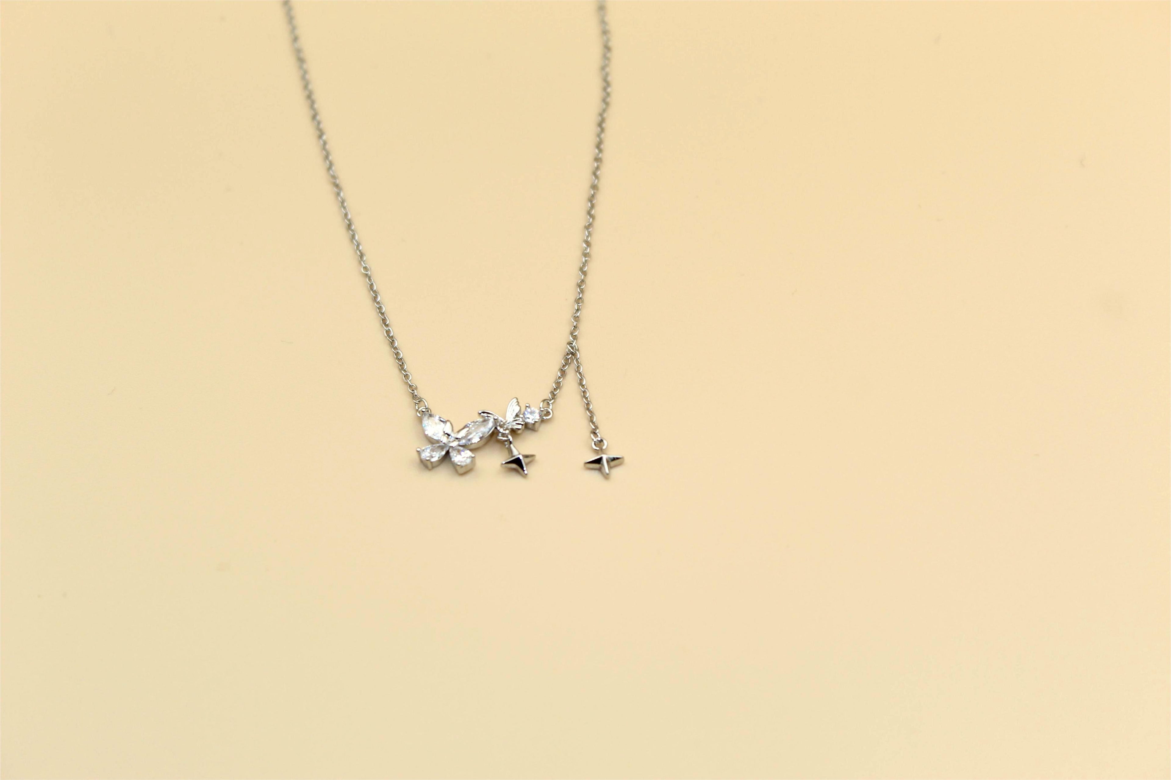 Elegant Anti-Tarnish Silver-Stone Charm Drop Necklace