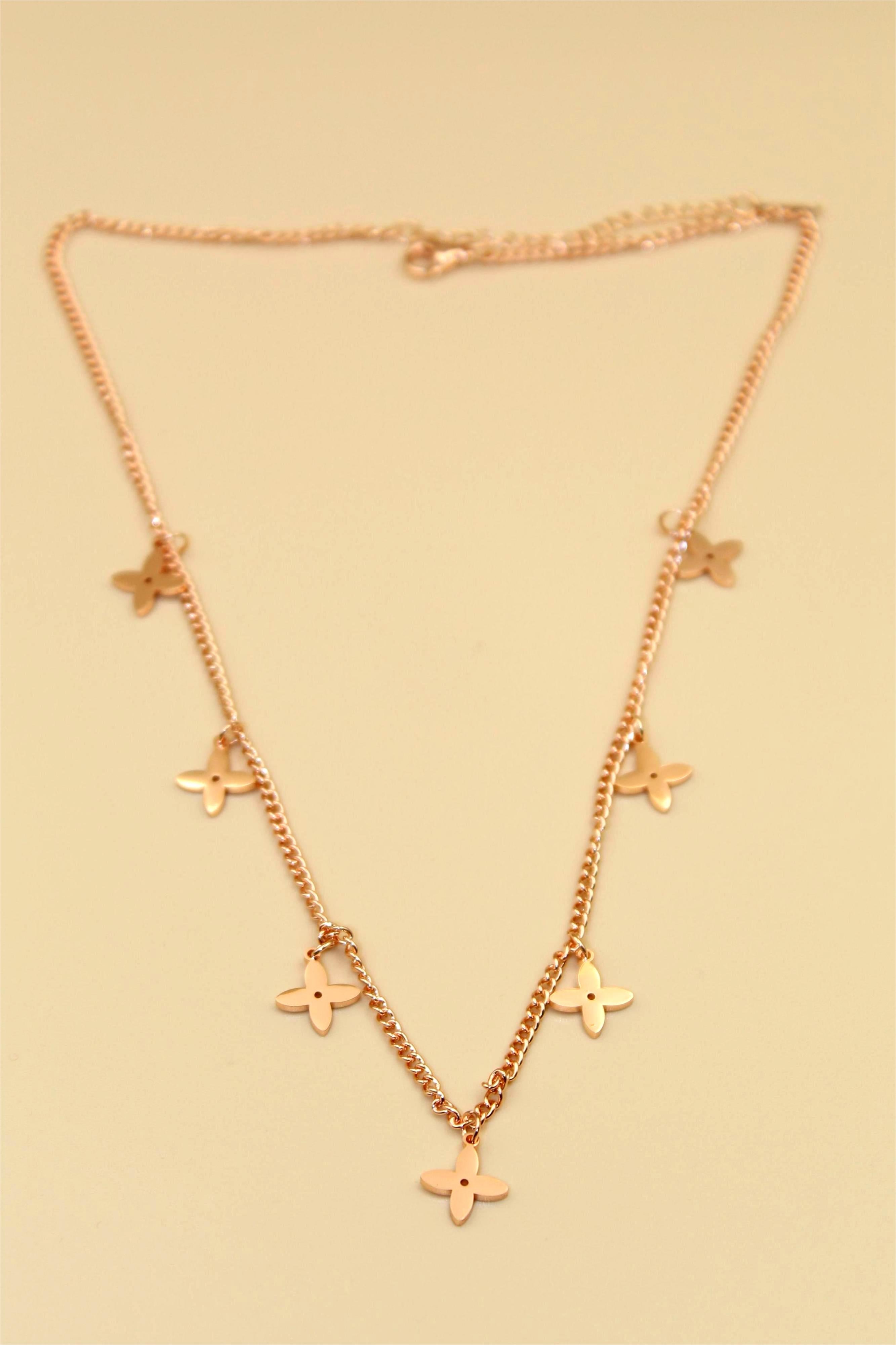 Elegant Anti-Tarnish Rose Gold-Plated Floral Charm Necklace