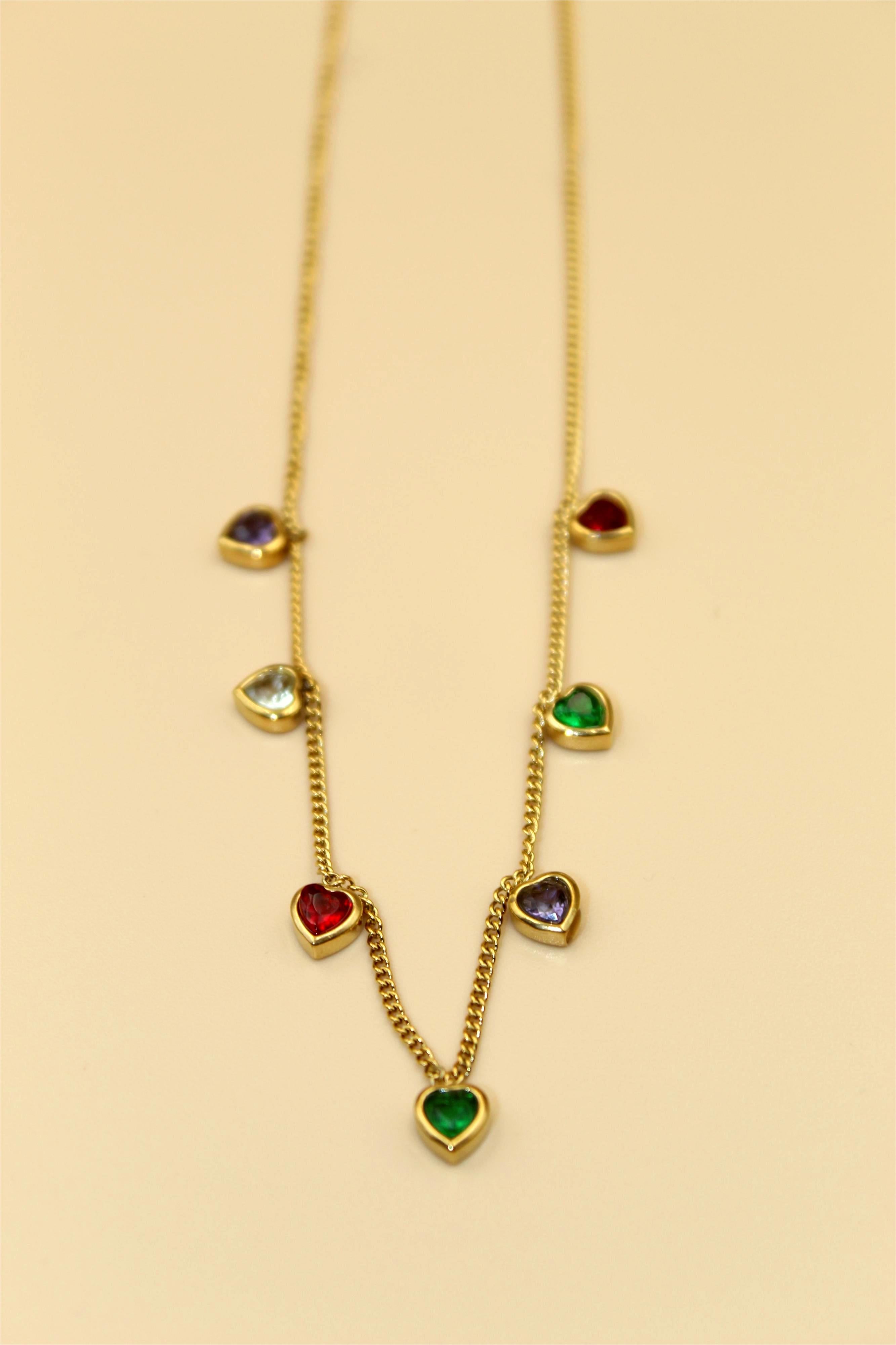 Elegant Anti-Tarnish Gold-Plated Multi-Color Heart Necklace