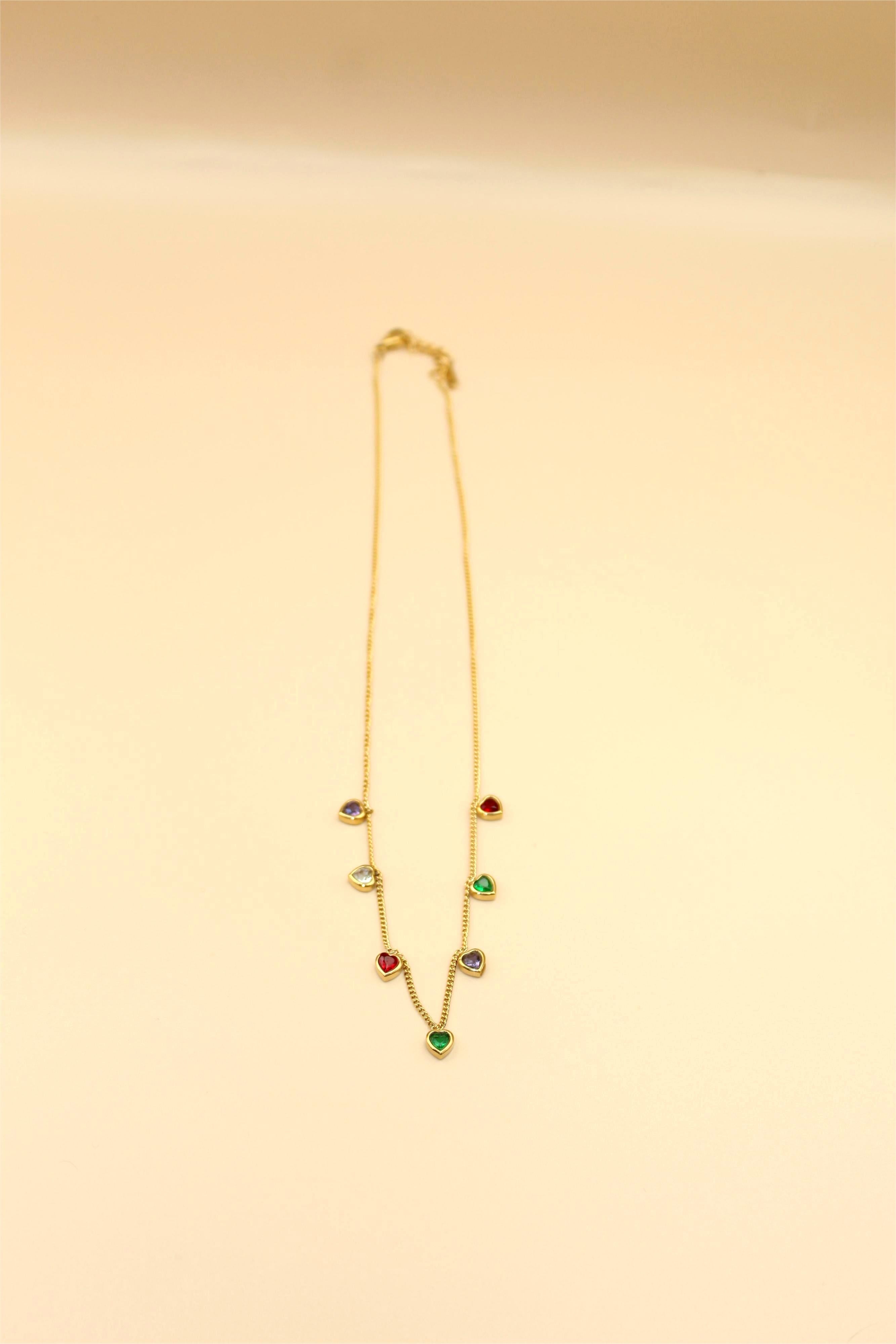 Elegant Anti-Tarnish Gold-Plated Multi-Color Heart Necklace