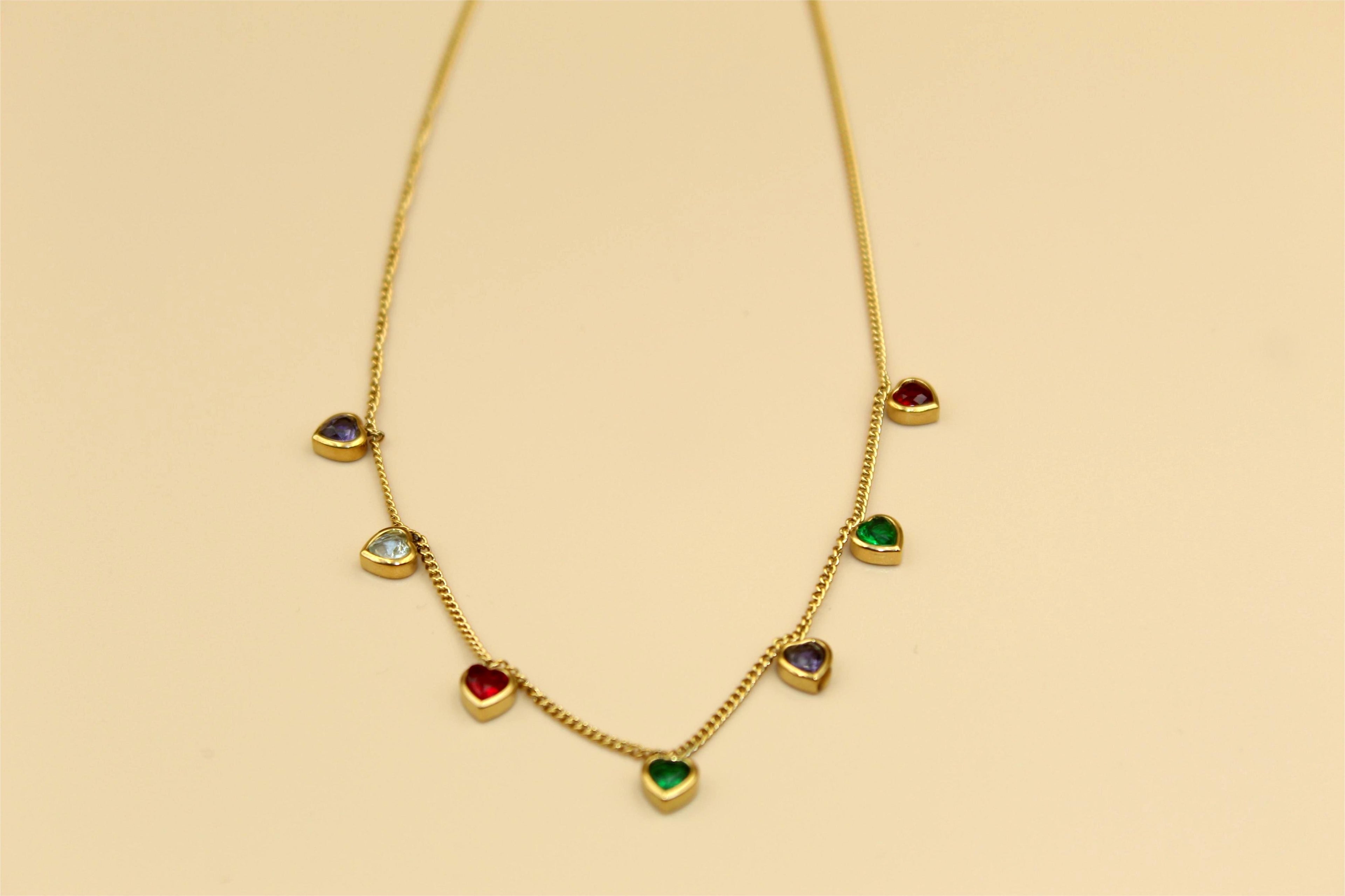 Elegant Anti-Tarnish Gold-Plated Multi-Color Heart Necklace
