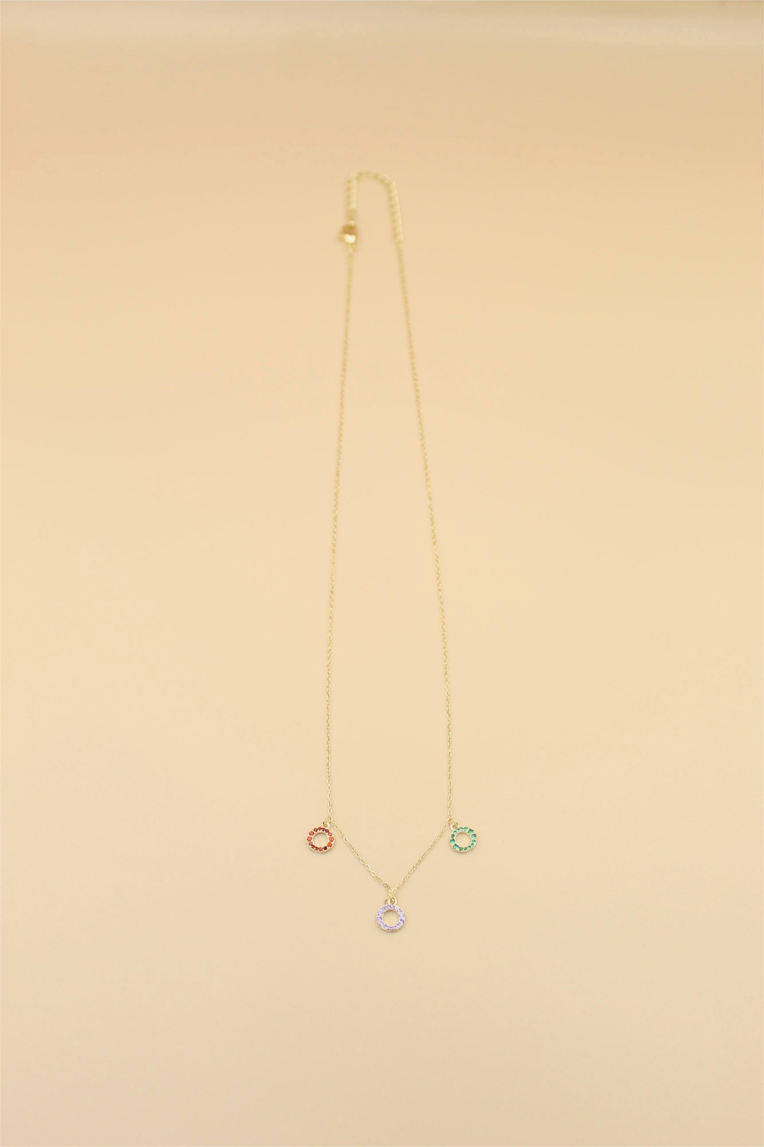 Anti-Tarnish Gold-Plated Multi-Color Crystal Circle Necklac