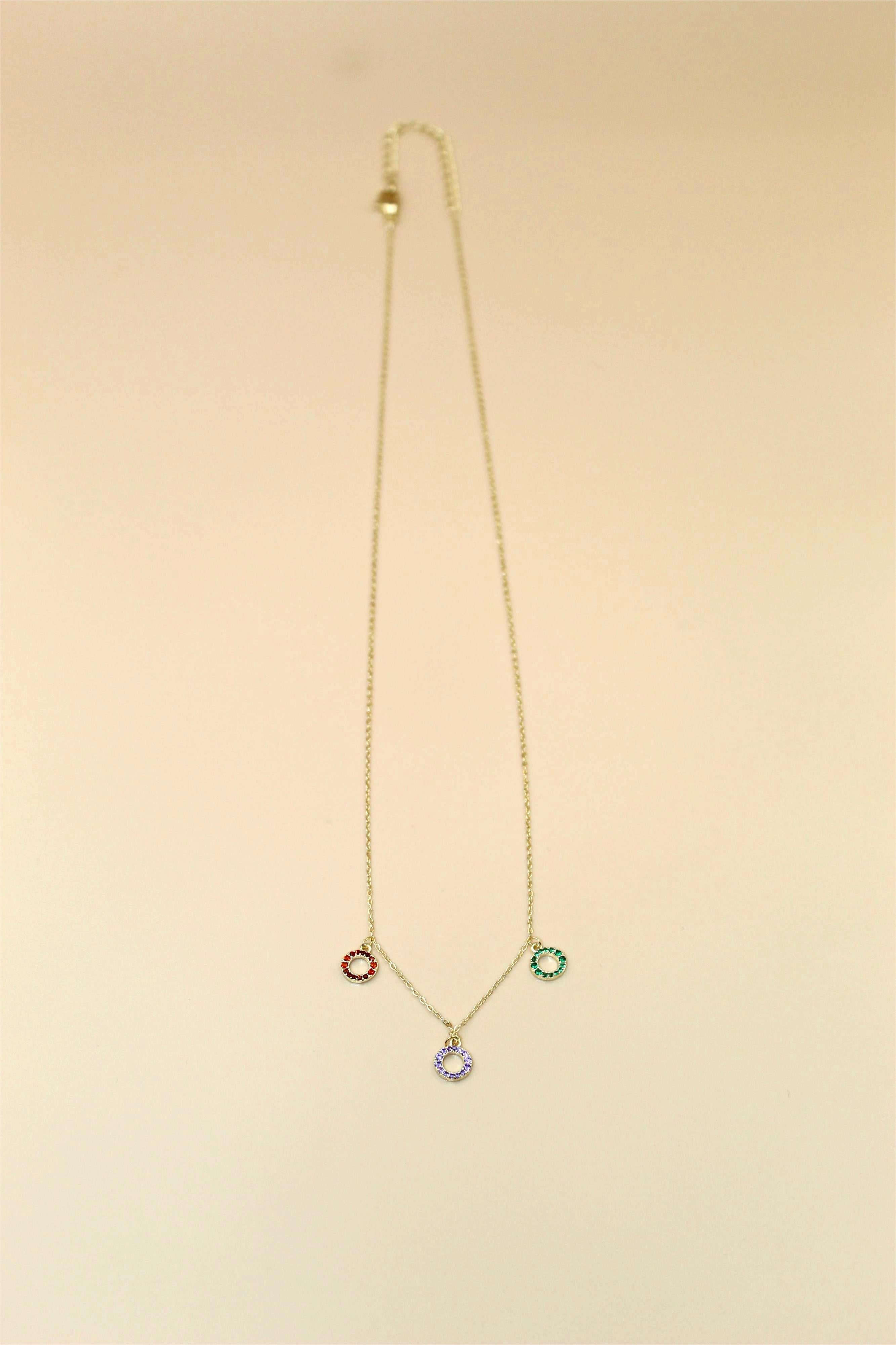 Anti-Tarnish Gold-Plated Multi-Color Crystal Circle Necklac