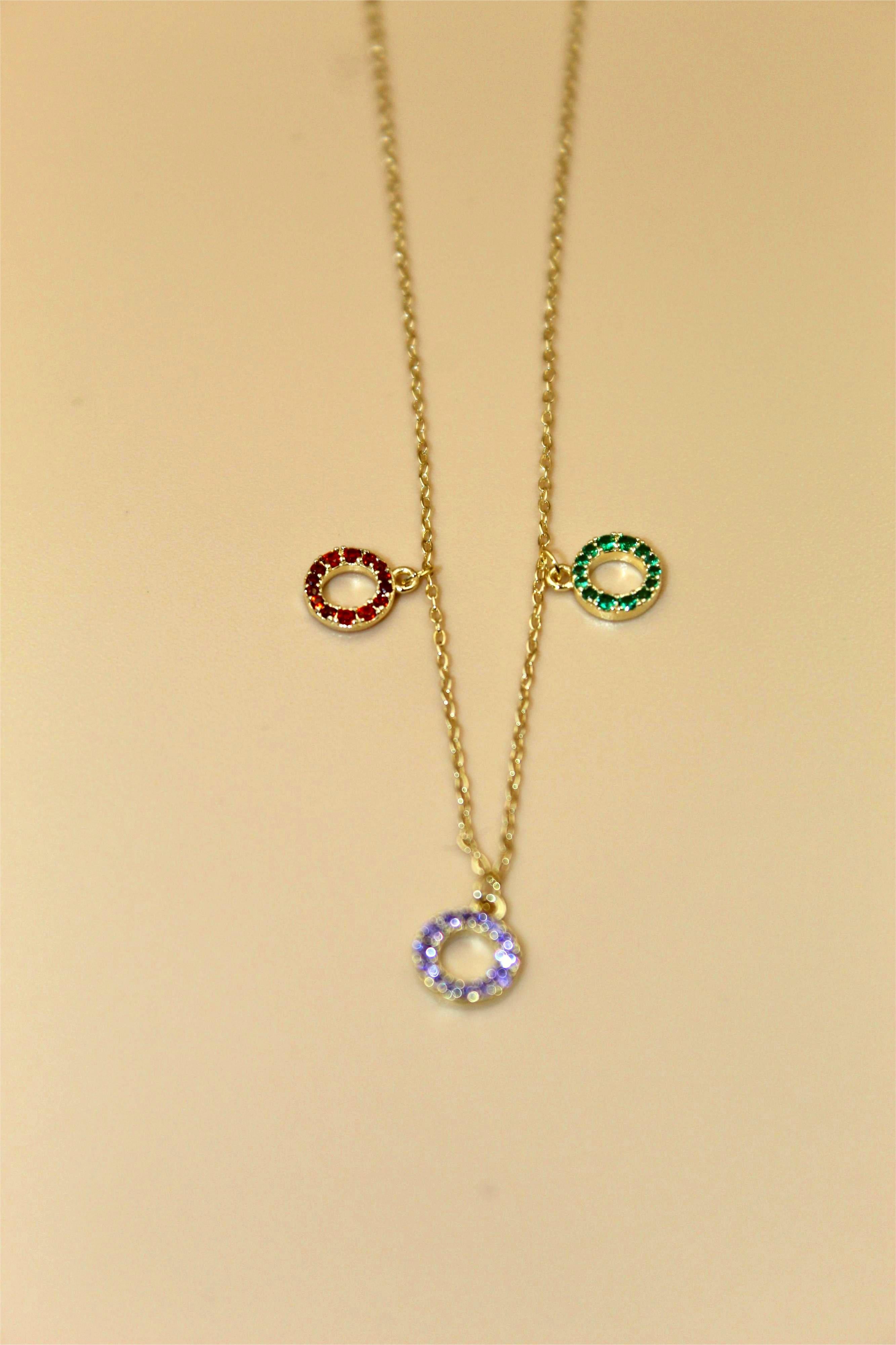 Anti-Tarnish Gold-Plated Multi-Color Crystal Circle Necklac