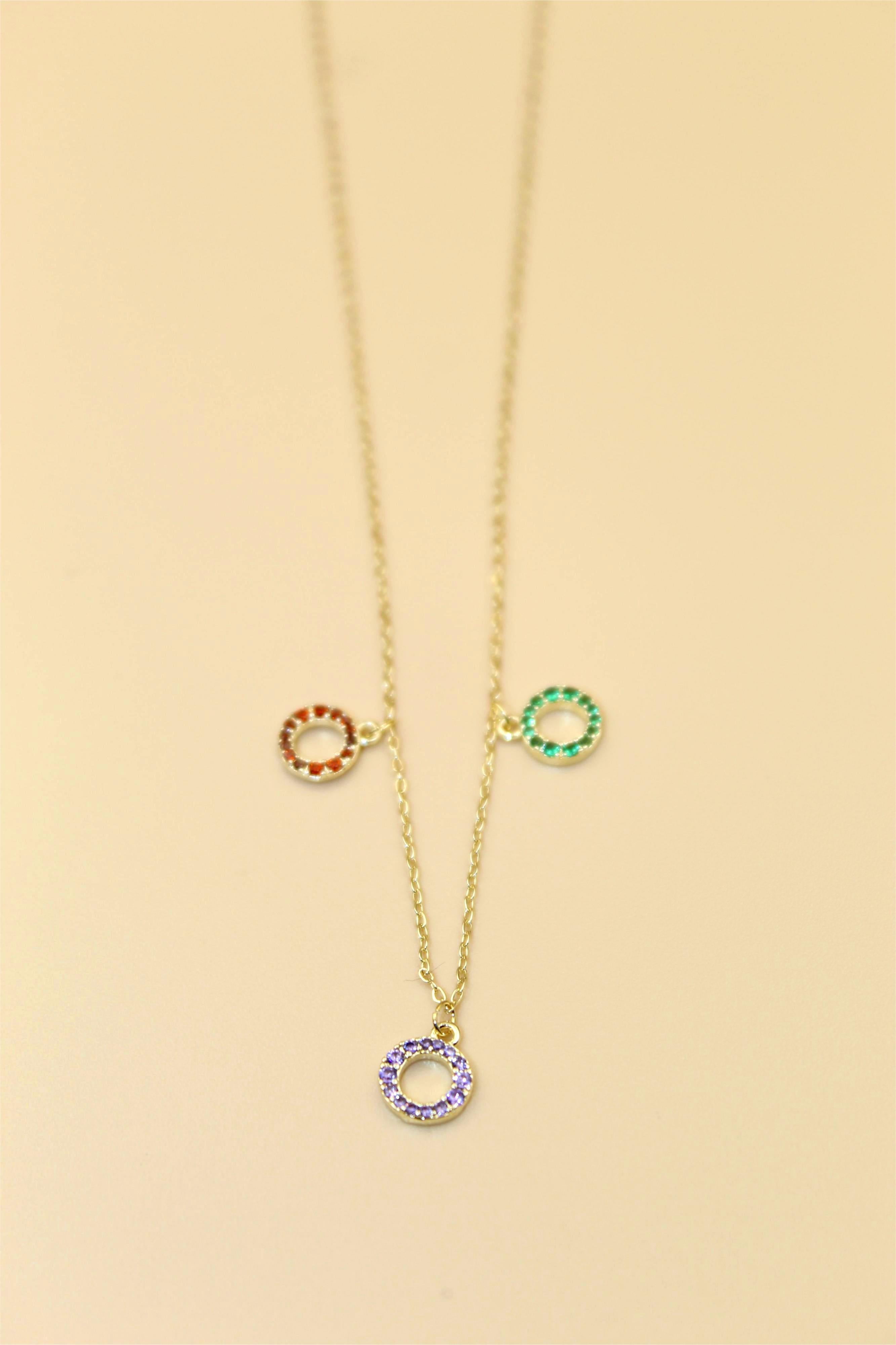 Anti-Tarnish Gold-Plated Multi-Color Crystal Circle Necklac