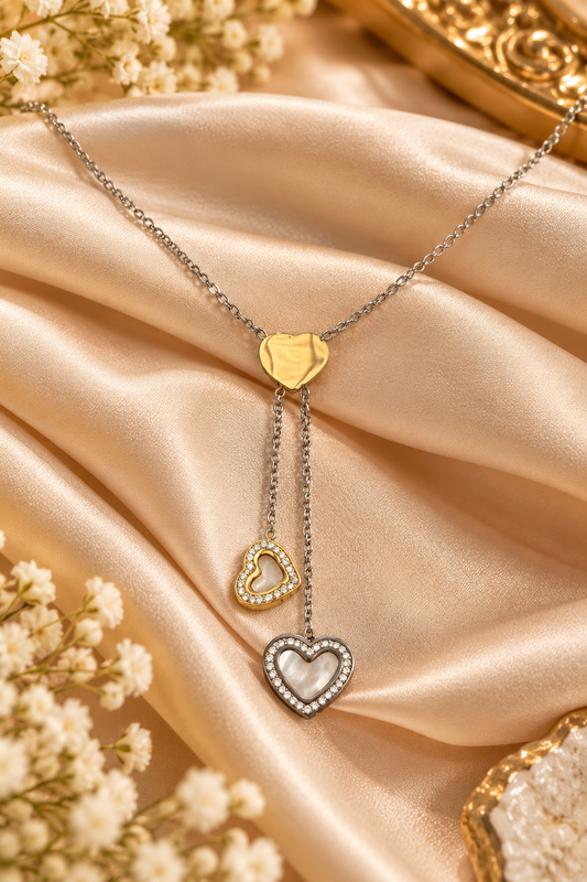 Women's Heart Lariat Necklace – Gold & Silver