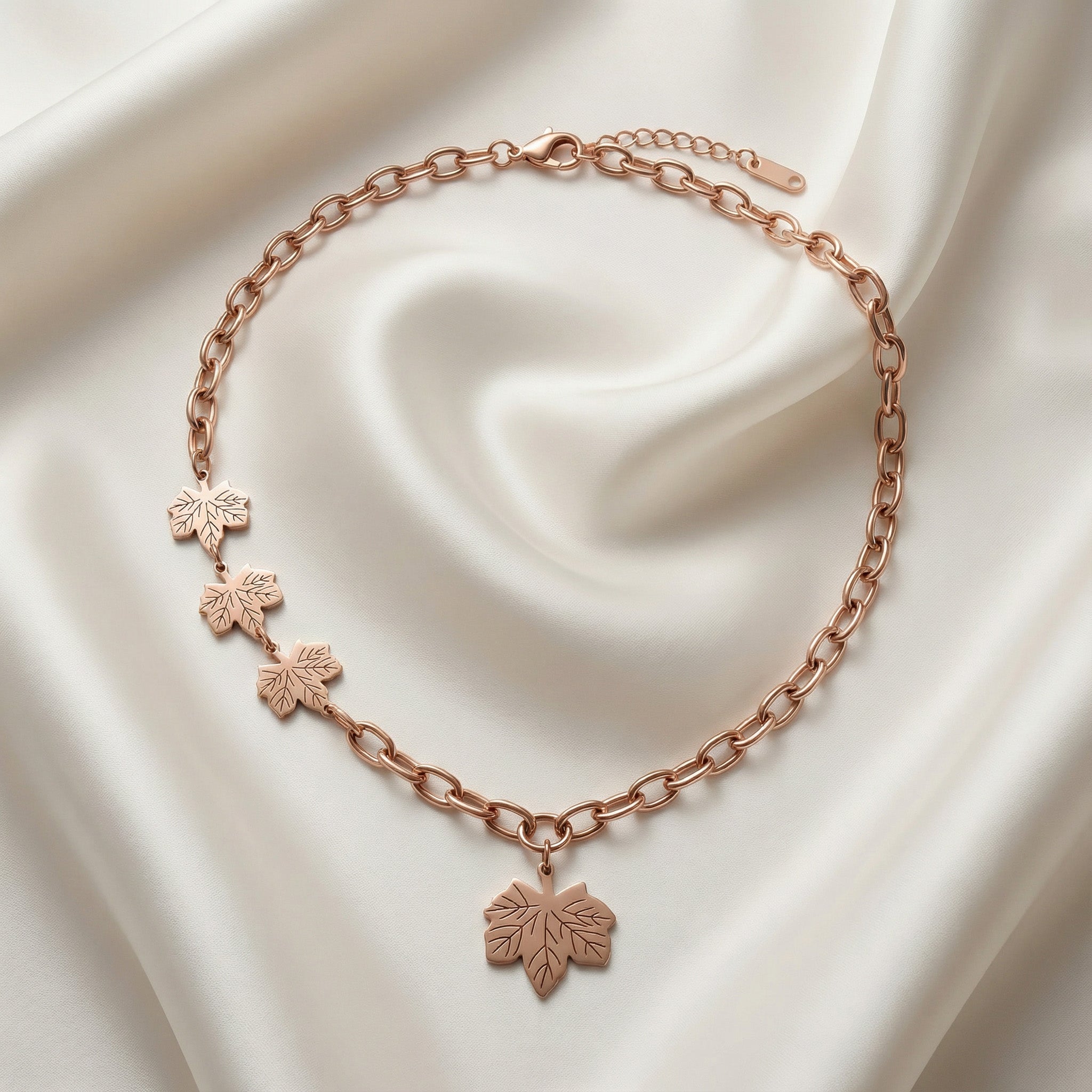 Rose Gold Leaf Charm Chain | Elegant Artificial Art Jewelry