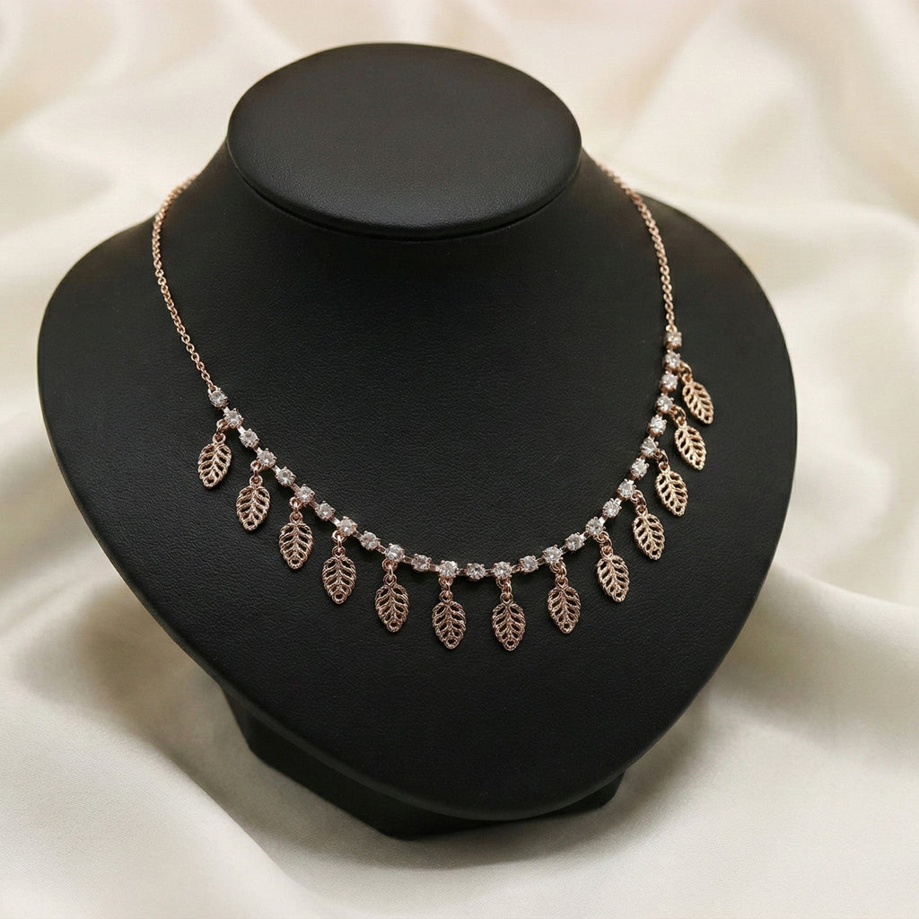 Rose Gold Leaf Charm Necklace | Elegant Artificial Art Jewelry