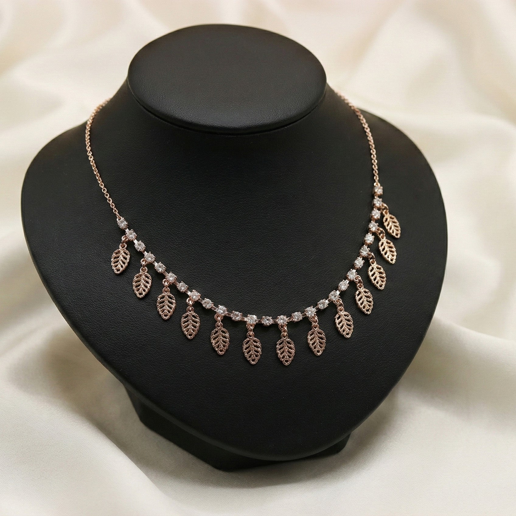 Rose Gold Leaf Charm Necklace | Elegant Artificial Art Jewelry