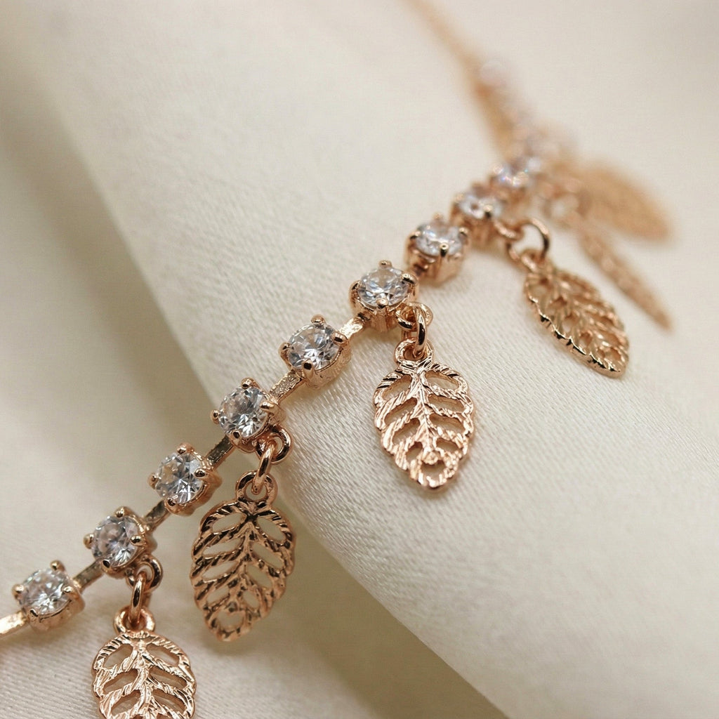 Rose Gold Leaf Charm Necklace | Elegant Artificial Art Jewelry