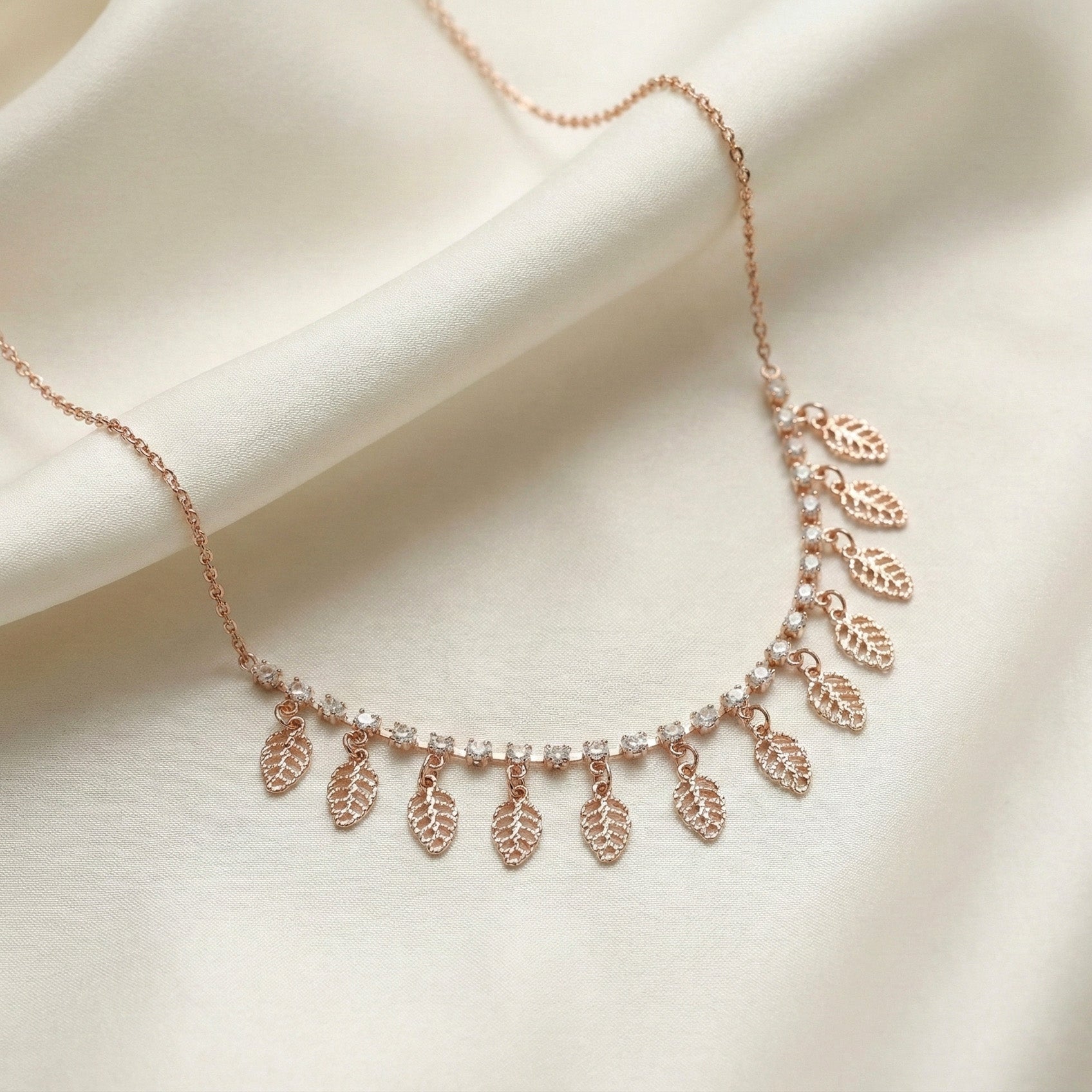 Rose Gold Leaf Charm Necklace | Elegant Artificial Art Jewelry