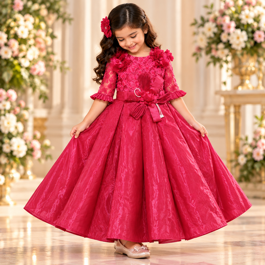 Girls' Fuchsia Pink Organza Princess Party Gown