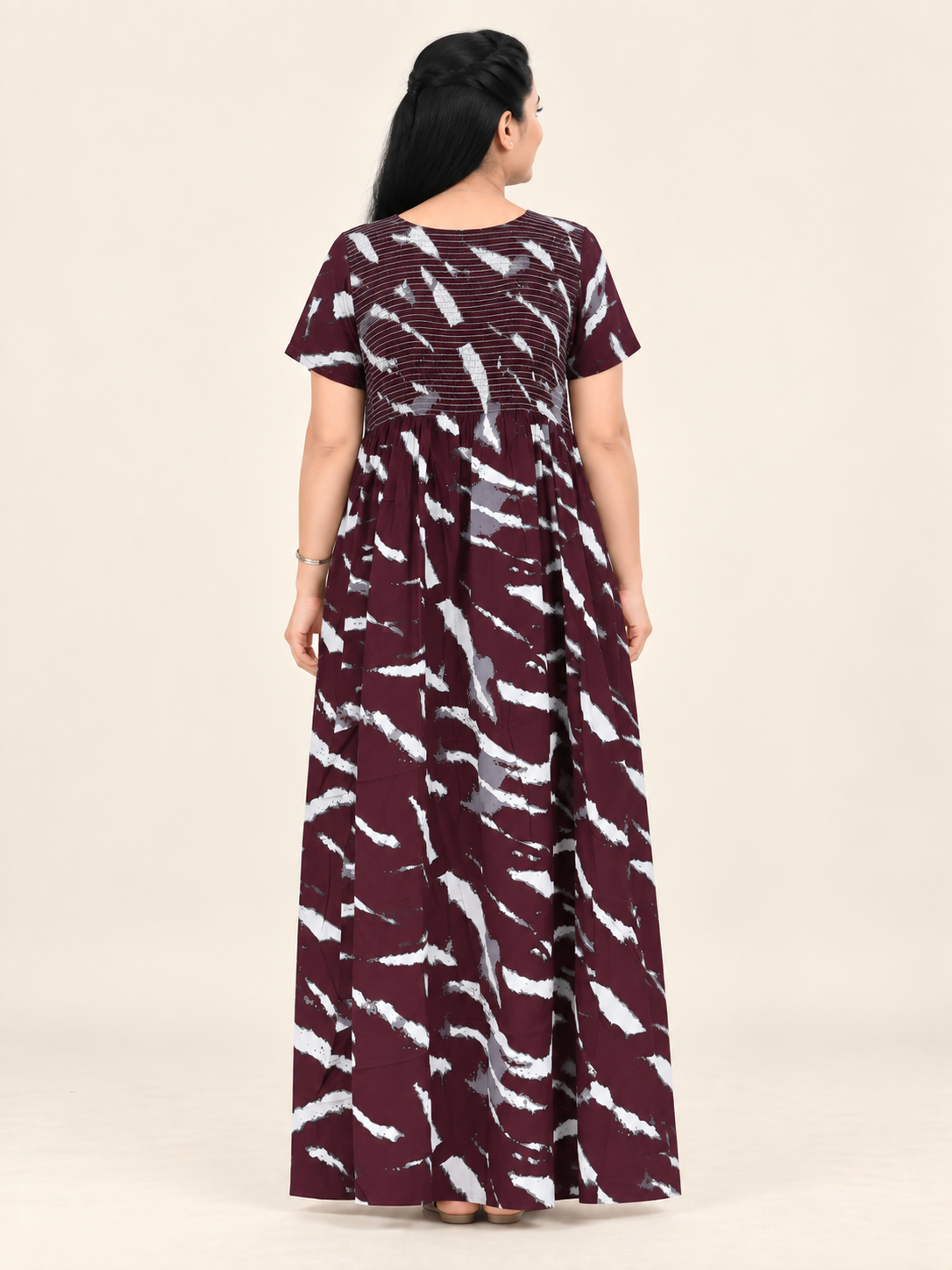 Burgundy Abstract Print Maxi Nightdress for Women