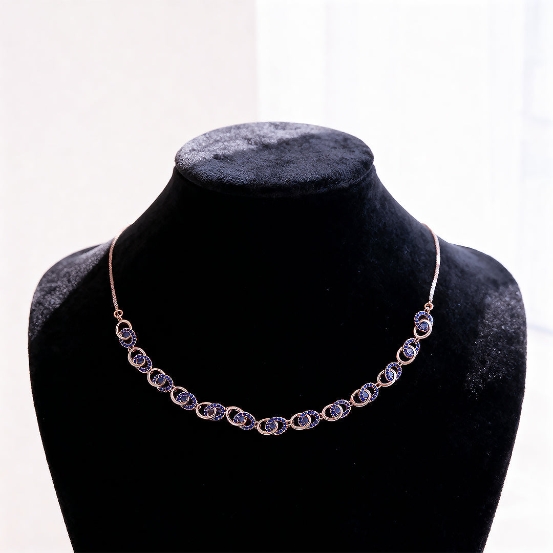 Modern Rose Gold Necklace with Blue Stones – Elegant artificial Jewelry for Women