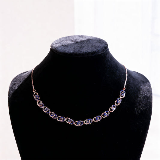 Modern Rose Gold Necklace with Blue Stones – Elegant artificial Jewelry for Women
