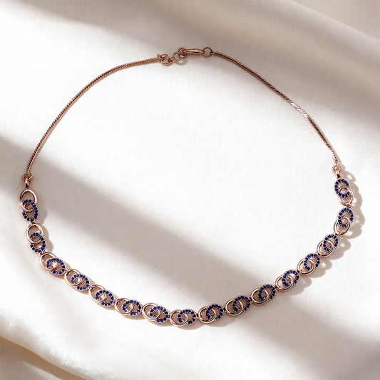 Modern Rose Gold Necklace with Blue Stones – Elegant artificial Jewelry for Women