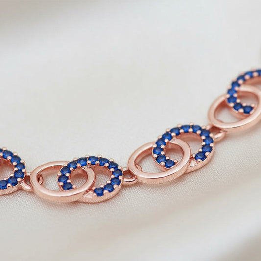 Modern Rose Gold Necklace with Blue Stones – Elegant artificial Jewelry for Women