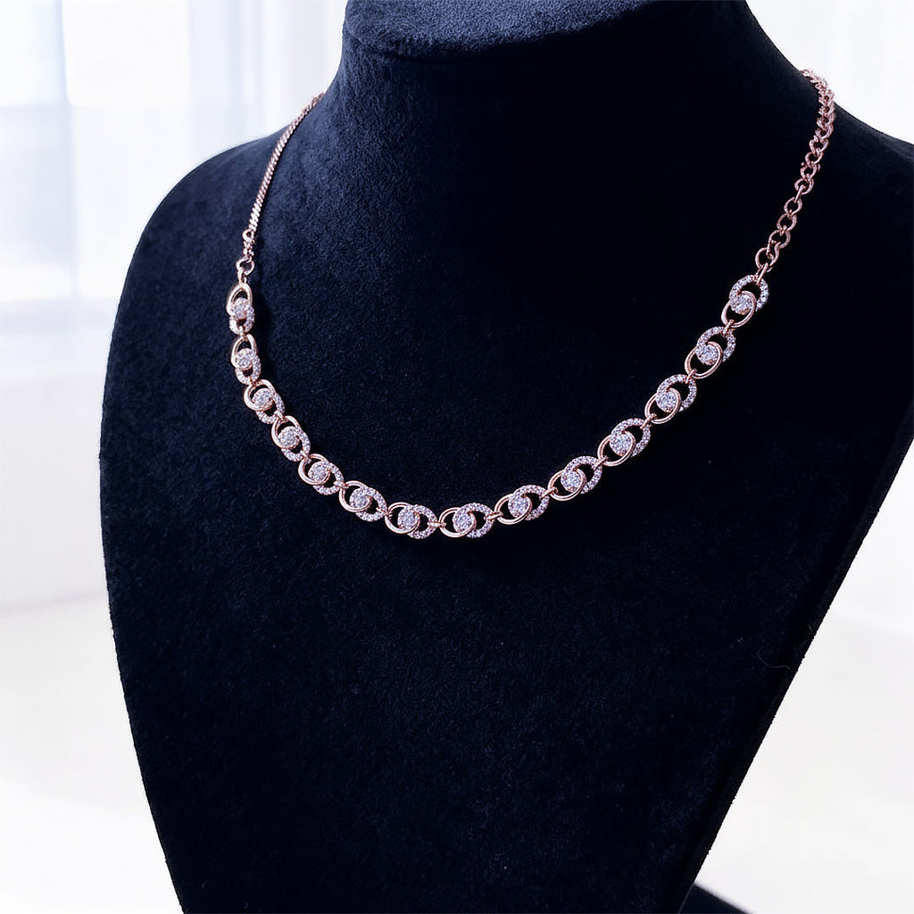 Modern Rose Gold Necklace with White Stones – Elegant artificial Jewelry for Women