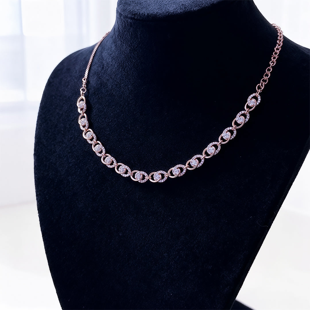 Modern Rose Gold Necklace with White Stones – Elegant artificial Jewelry for Women
