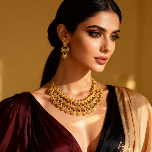 Premium Gold Tone Necklace with Earrings – Special Occasion Jewelry