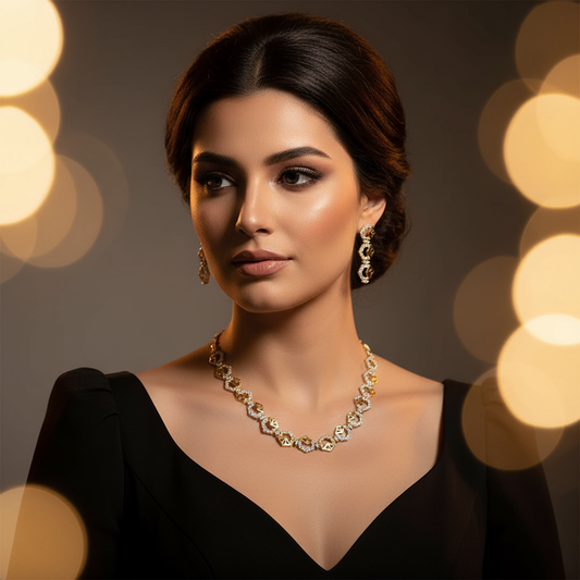 Modern Look Necklace & Earrings Set – WHITE GOLD TONE
