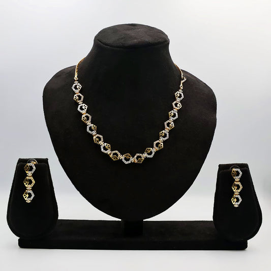 Modern Look Necklace & Earrings Set – WHITE GOLD TONE