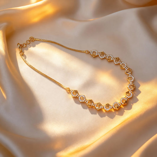 Modern Look Necklace & Earrings Set – WHITE GOLD TONE
