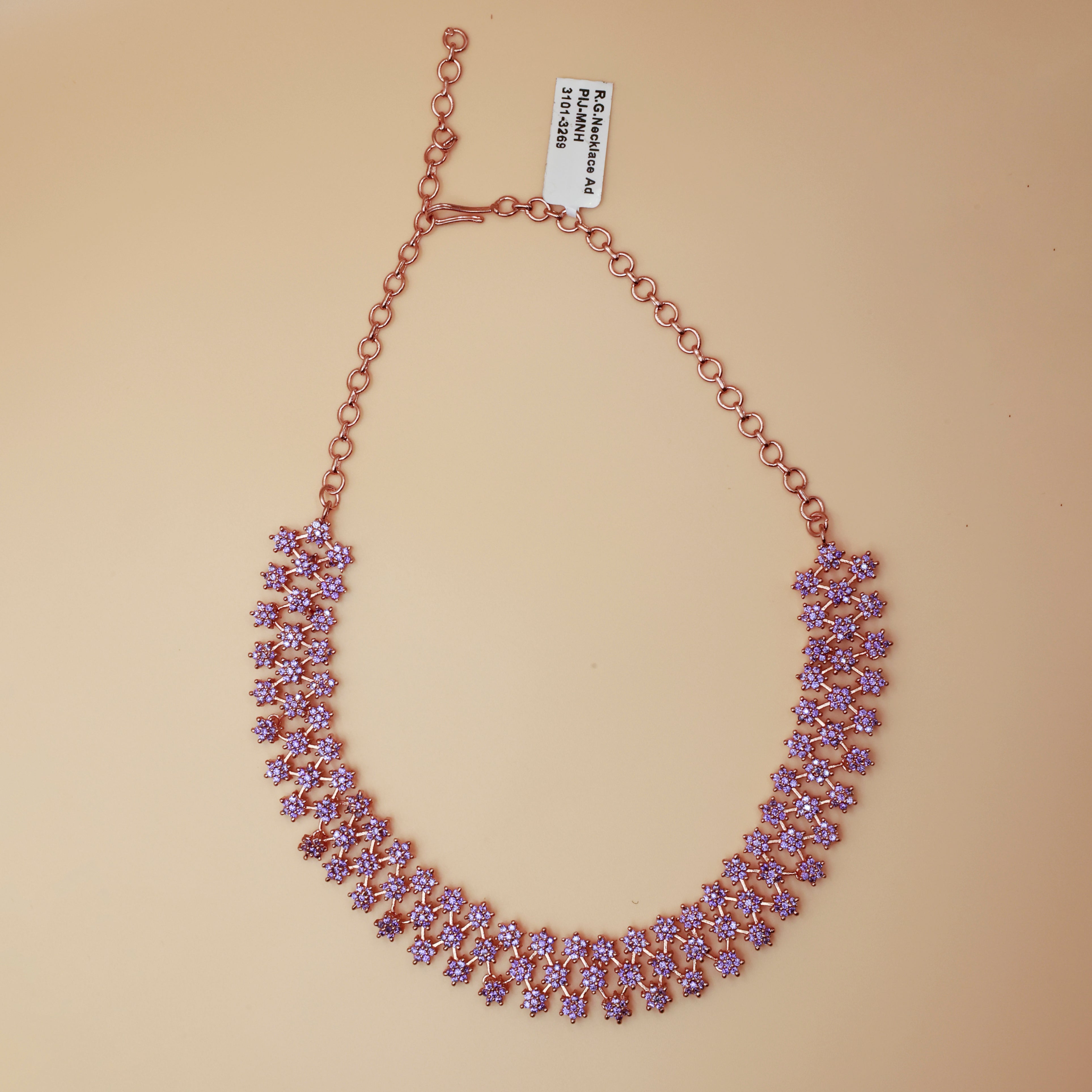 Rose Gold Lavender Stone Necklace – Elegant Floral artificial Jewelry for Women