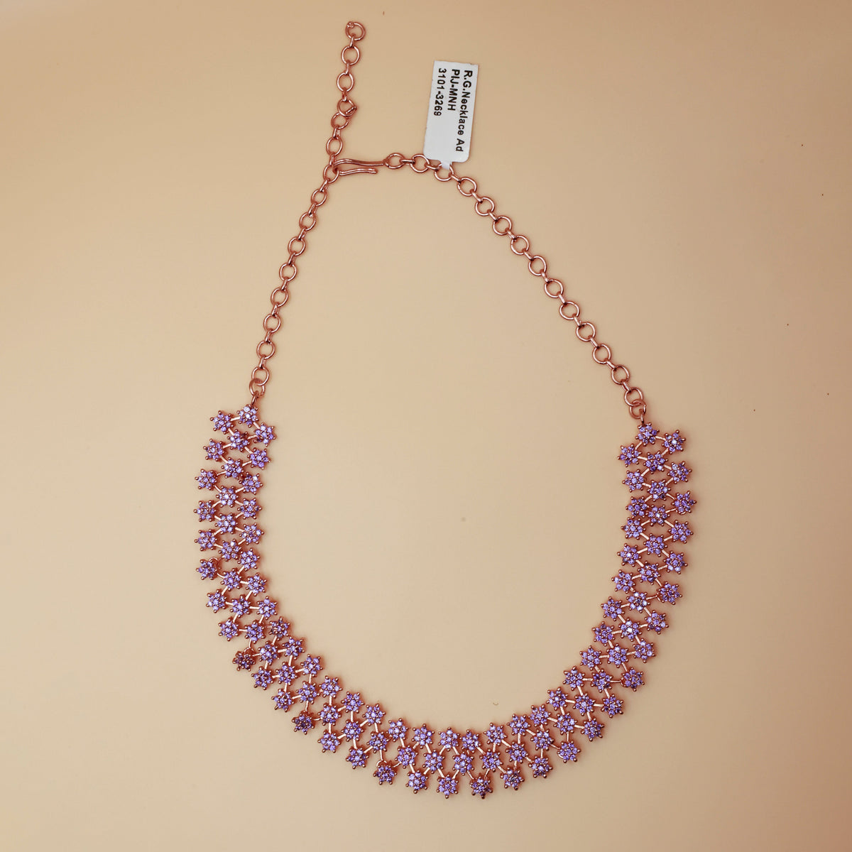 Rose Gold Lavender Stone Necklace – Elegant Floral artificial Jewelry for Women