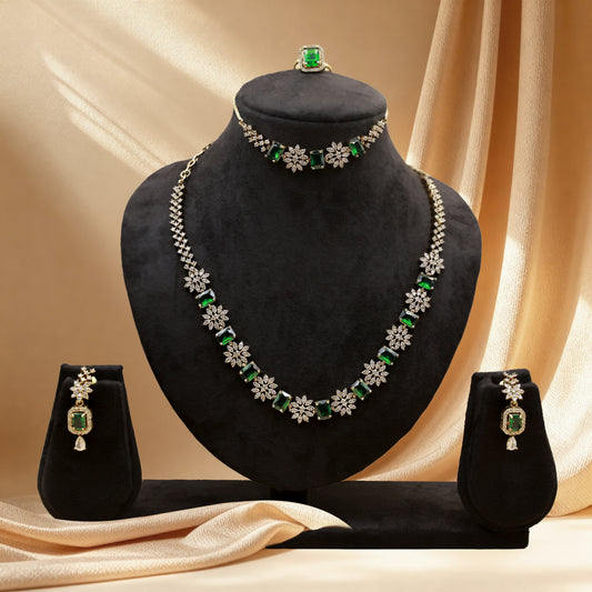 Royal Emerald Green Antique artificial Jewelry Set – Necklace, Earrings & Ring for Bridal & Festive Wear