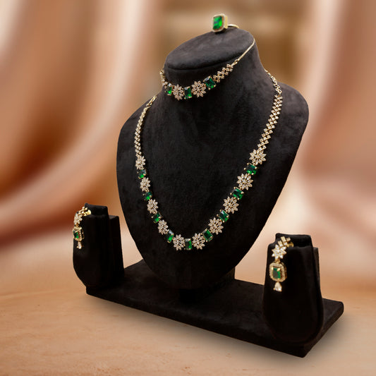 Royal Emerald Green Antique artificial Jewelry Set – Necklace, Earrings & Ring for Bridal & Festive Wear