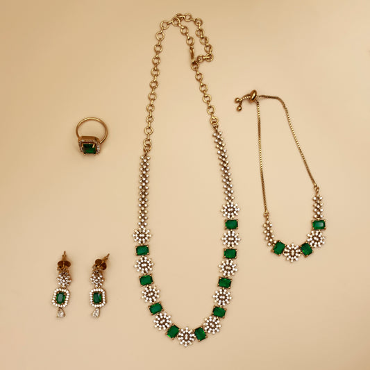 Royal Emerald Green Antique artificial Jewelry Set – Necklace, Earrings & Ring for Bridal & Festive Wear