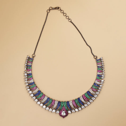 Elegant Multicolor Crystal Necklace & Earrings Set – Premium artificial Jewelry