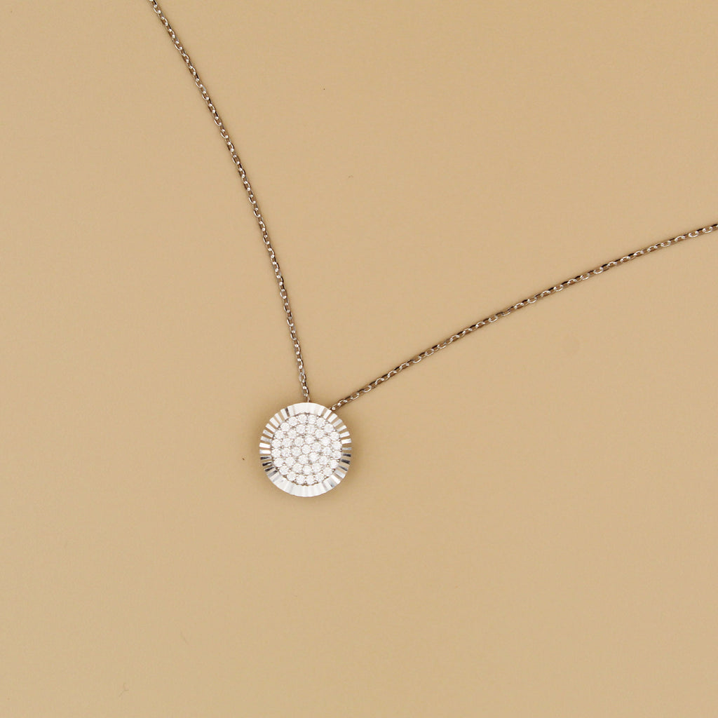 Elegant Silver Round Pendant Necklace | Minimalist Diamond Look artificial Jewelry for Women
