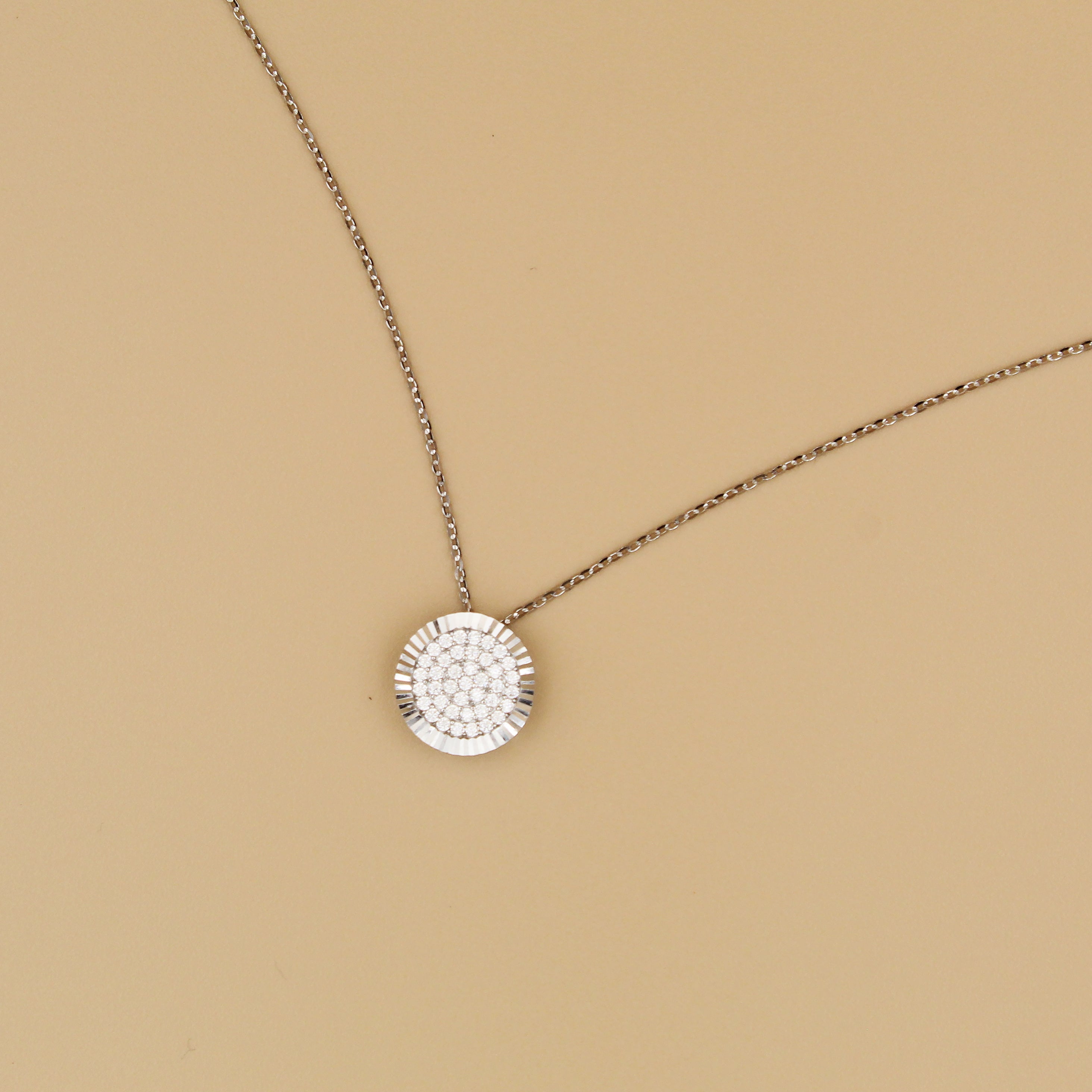 Elegant Silver Round Pendant Necklace | Minimalist Diamond Look artificial Jewelry for Women