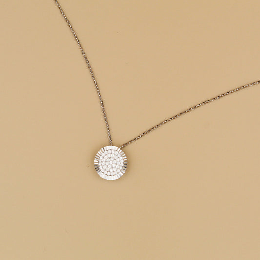 Elegant Silver Round Pendant Necklace | Minimalist Diamond Look artificial Jewelry for Women