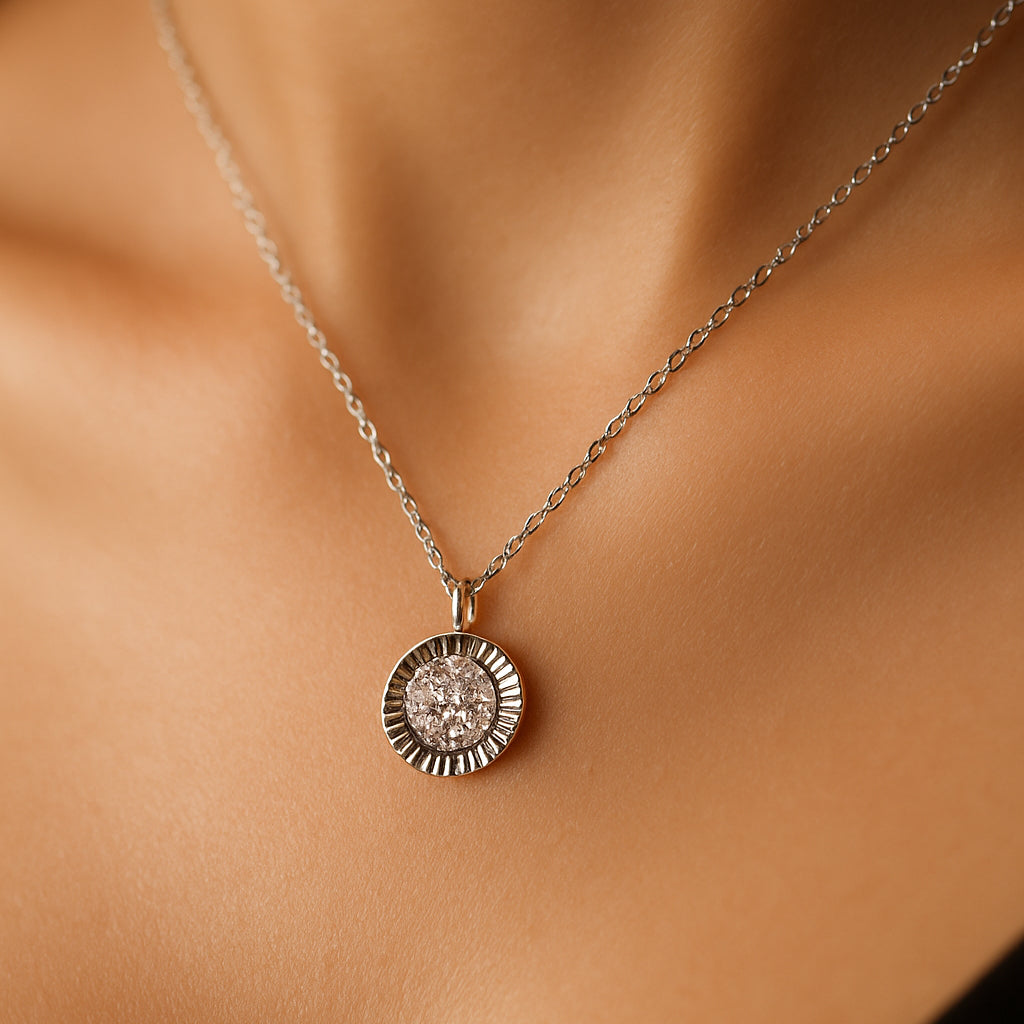 Elegant Silver Round Pendant Necklace | Minimalist Diamond Look artificial Jewelry for Women