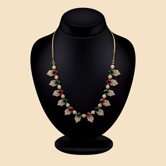 Antique Gold Necklace with Red & Green Gemstones | Traditional artificial Jewelry for Women