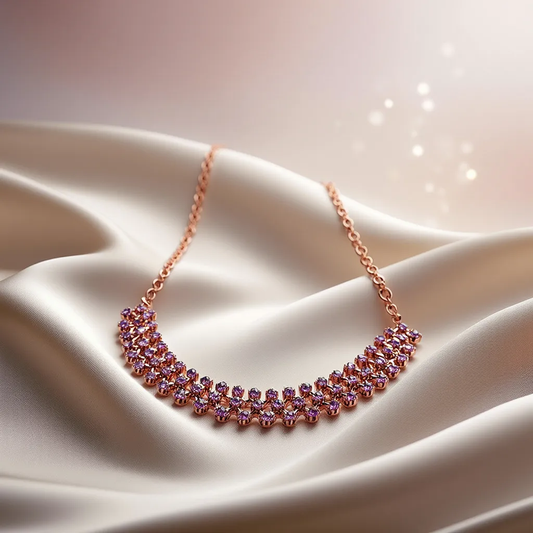 Rose Gold Lavender Stone Necklace – Elegant Floral artificial Jewelry for Women