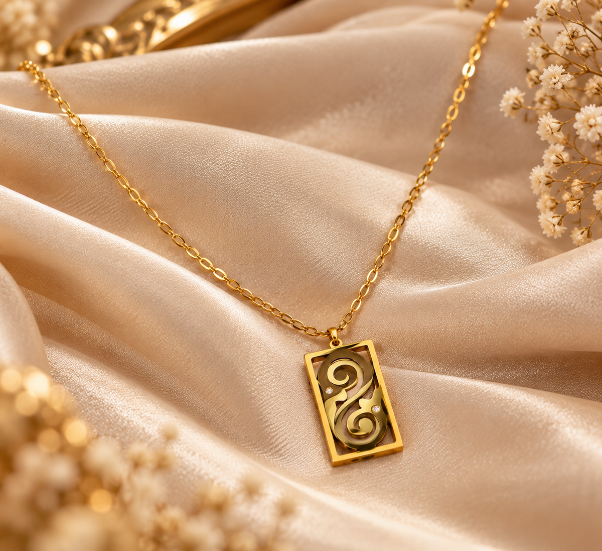 Women's Gold Ornamental Scroll Pendant Necklace