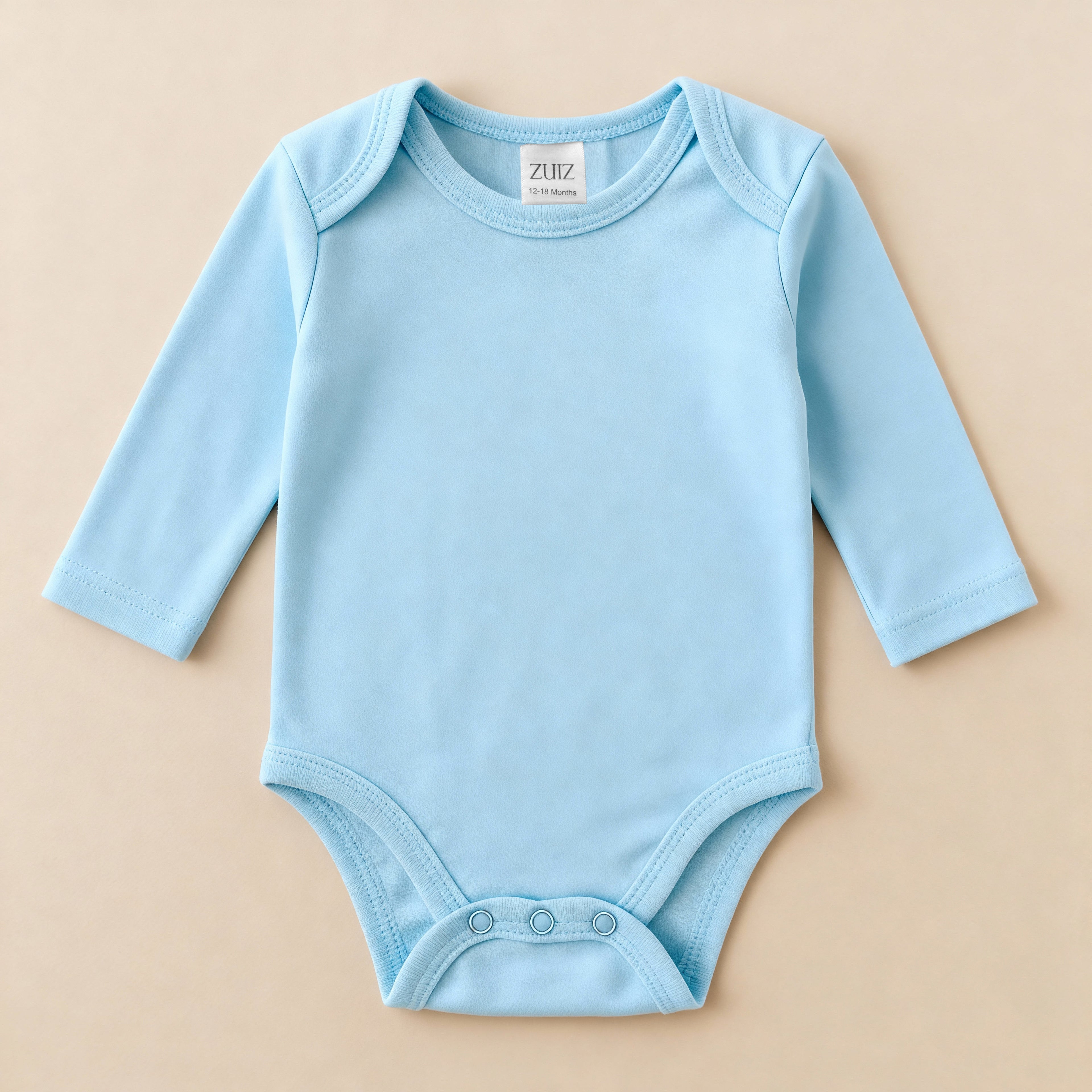 Natural Cotton Long Sleeve Baby Bodysuit | Snaps Closure | Sky Blue | Ascotta Premium