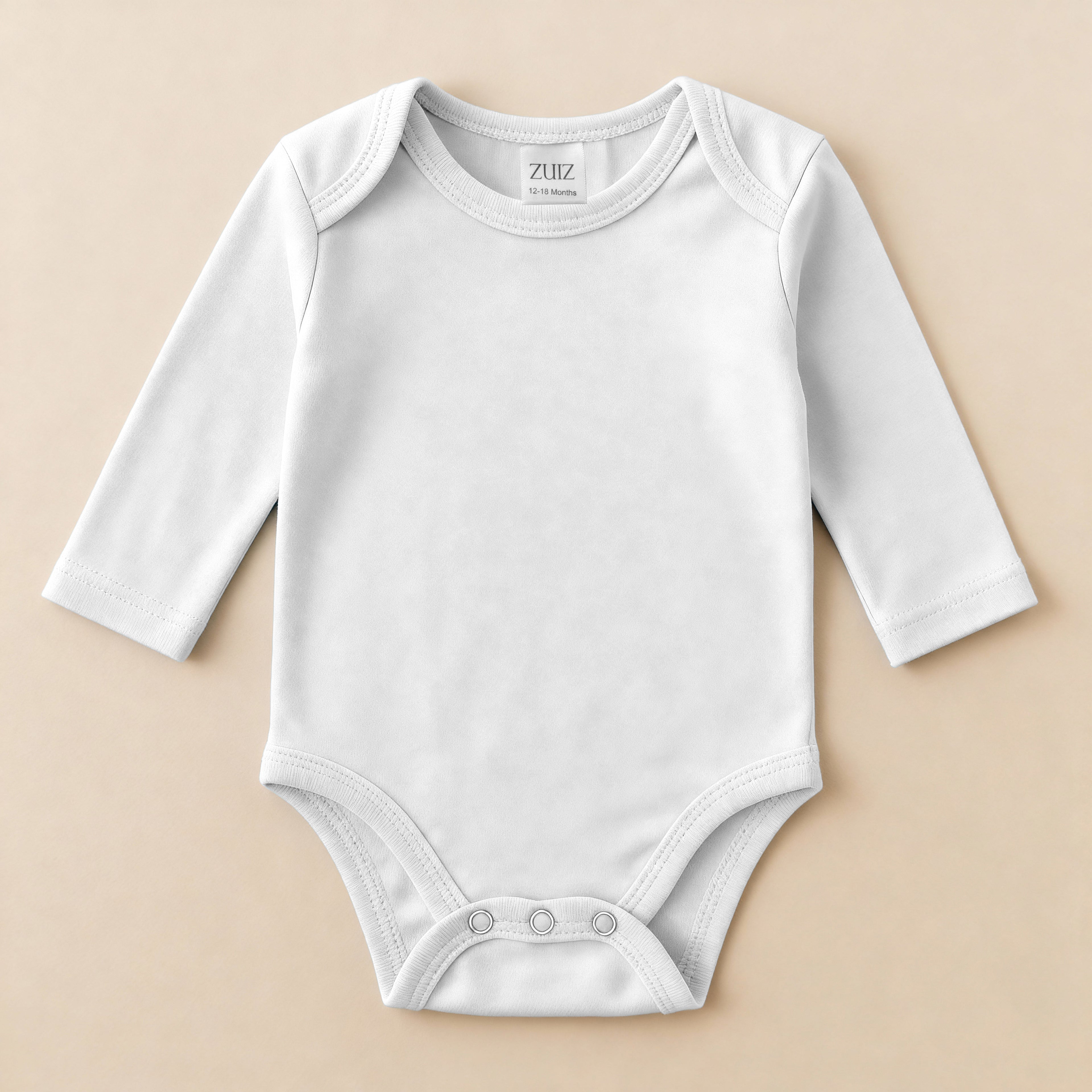 Natural Cotton Long Sleeve Baby Bodysuit | Snaps Closure | white | Ascotta Premium