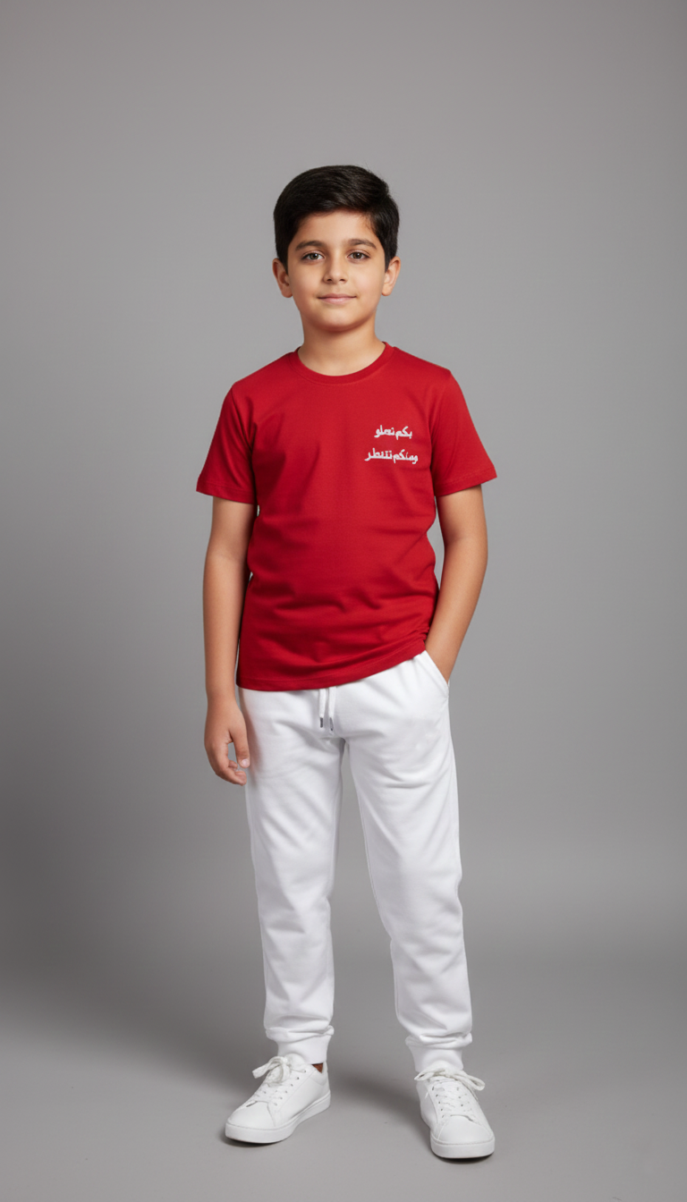 Qatar National Day Slogan Printed  Maroon T Shirt for Boys