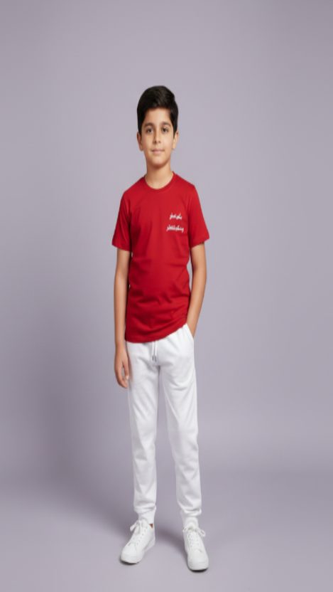 Qatar National Day Slogan Printed  Maroon T Shirt for Boys