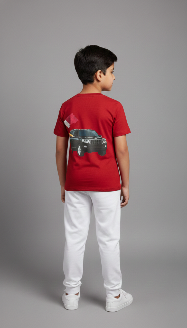 Qatar National Day Slogan Printed  Maroon T Shirt for Boys