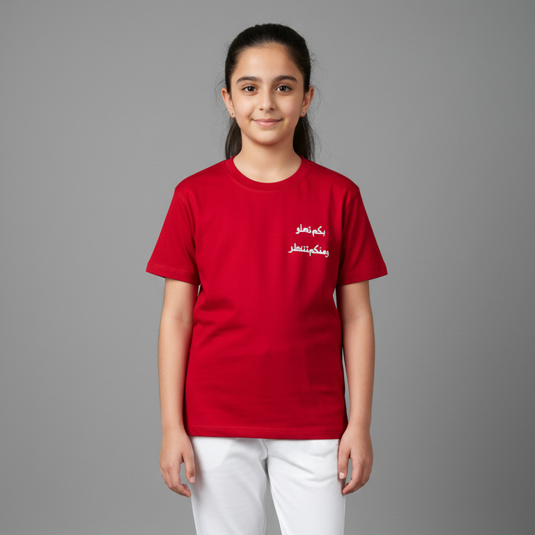 Qatar National Day Slogan Printed Maroon T Shirt for Girls