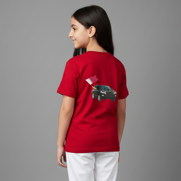 Qatar National Day Slogan Printed Maroon T Shirt for Girls